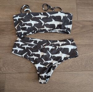 Boys + Arrows Dark Grey and White Shark Print Bikini Set RARE